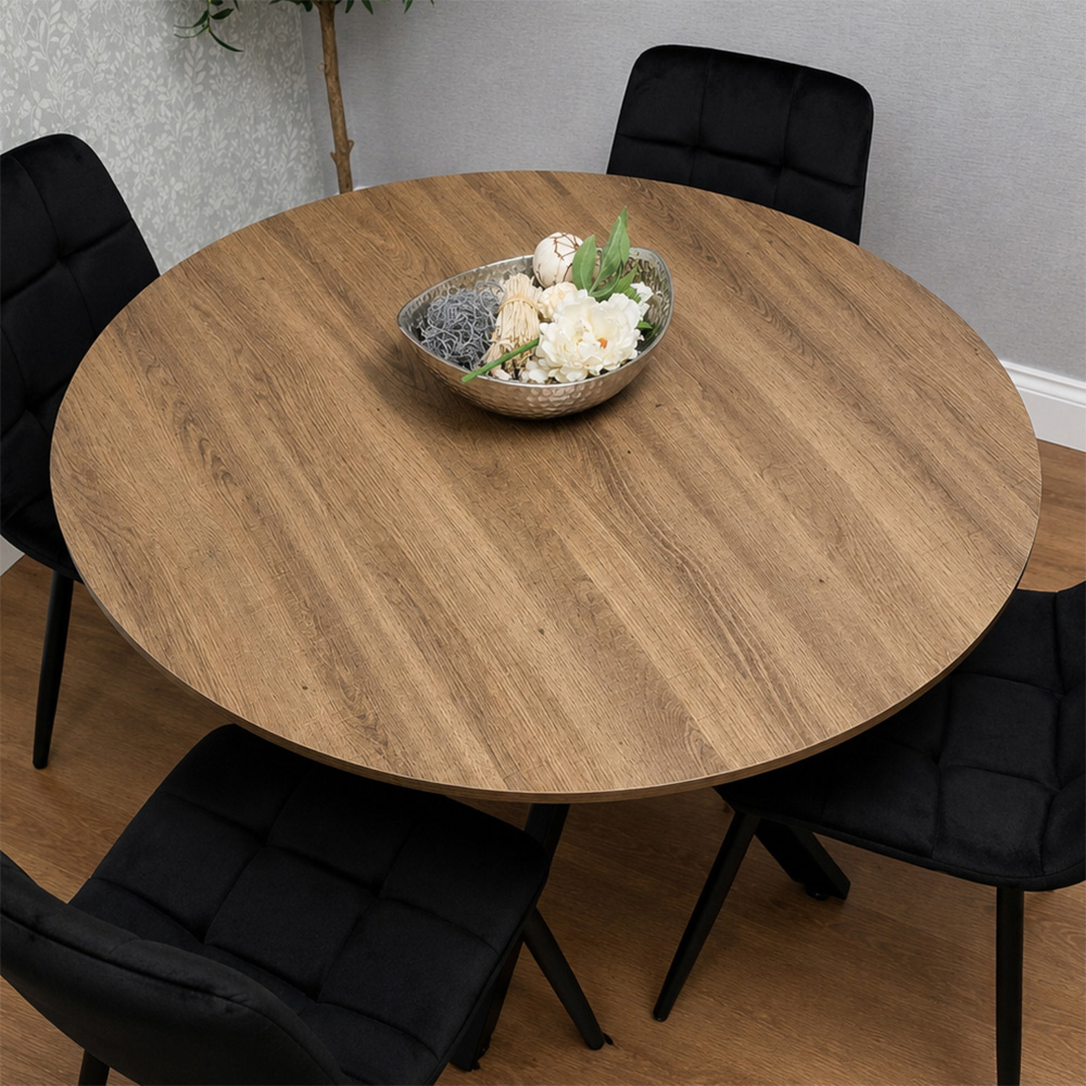 Kosy Koala 4 Seater Wood Effect Velvet Round Dining Set Blue Image 2