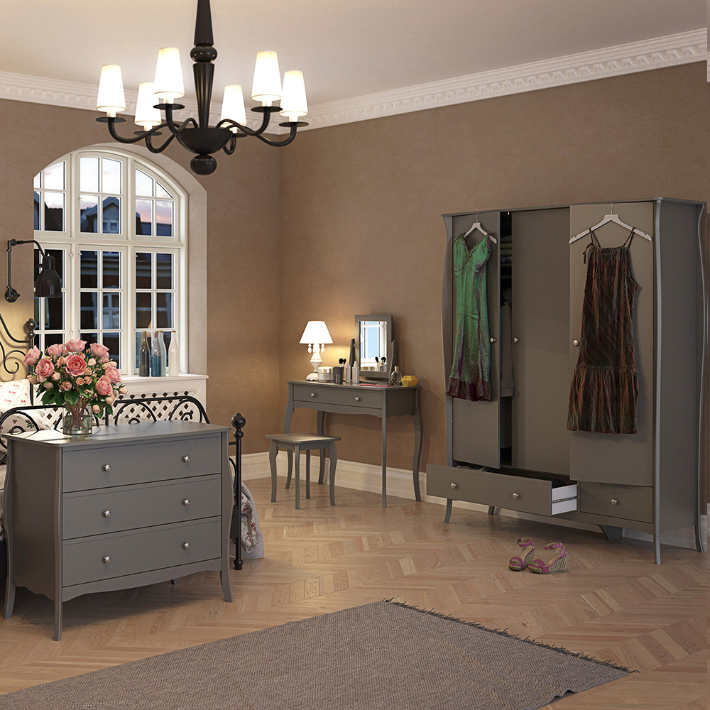 Florence Baroque Nightstand Grey 3 Piece Bedroom Furniture Set Image 1