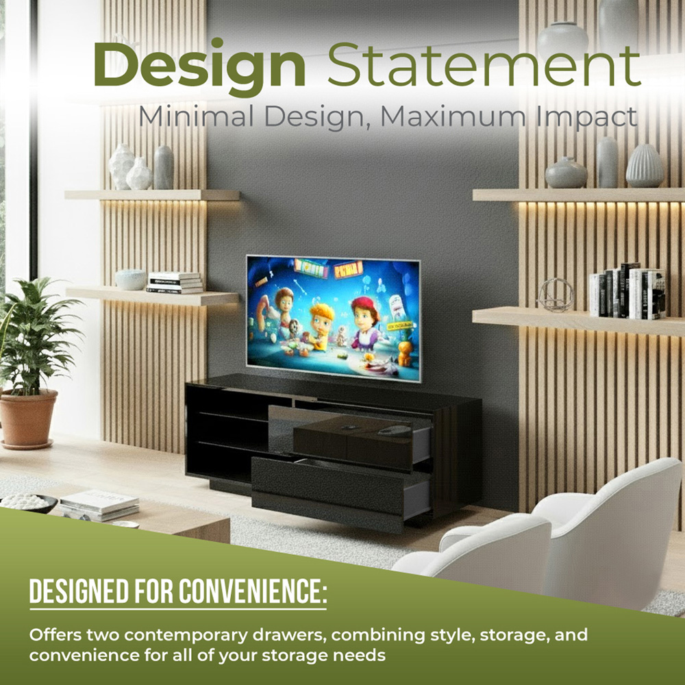Centurion Supports Gallus 2 Drawer 3 Shelf Gloss Black TV Unit Image 4