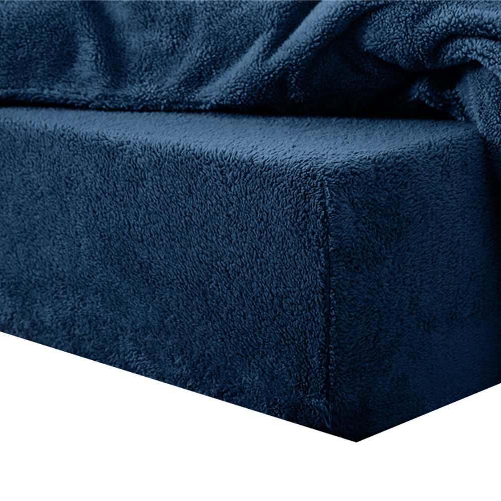 Velosso Super King Size Navy Teddy Fleece Fitted Sheet Image 1