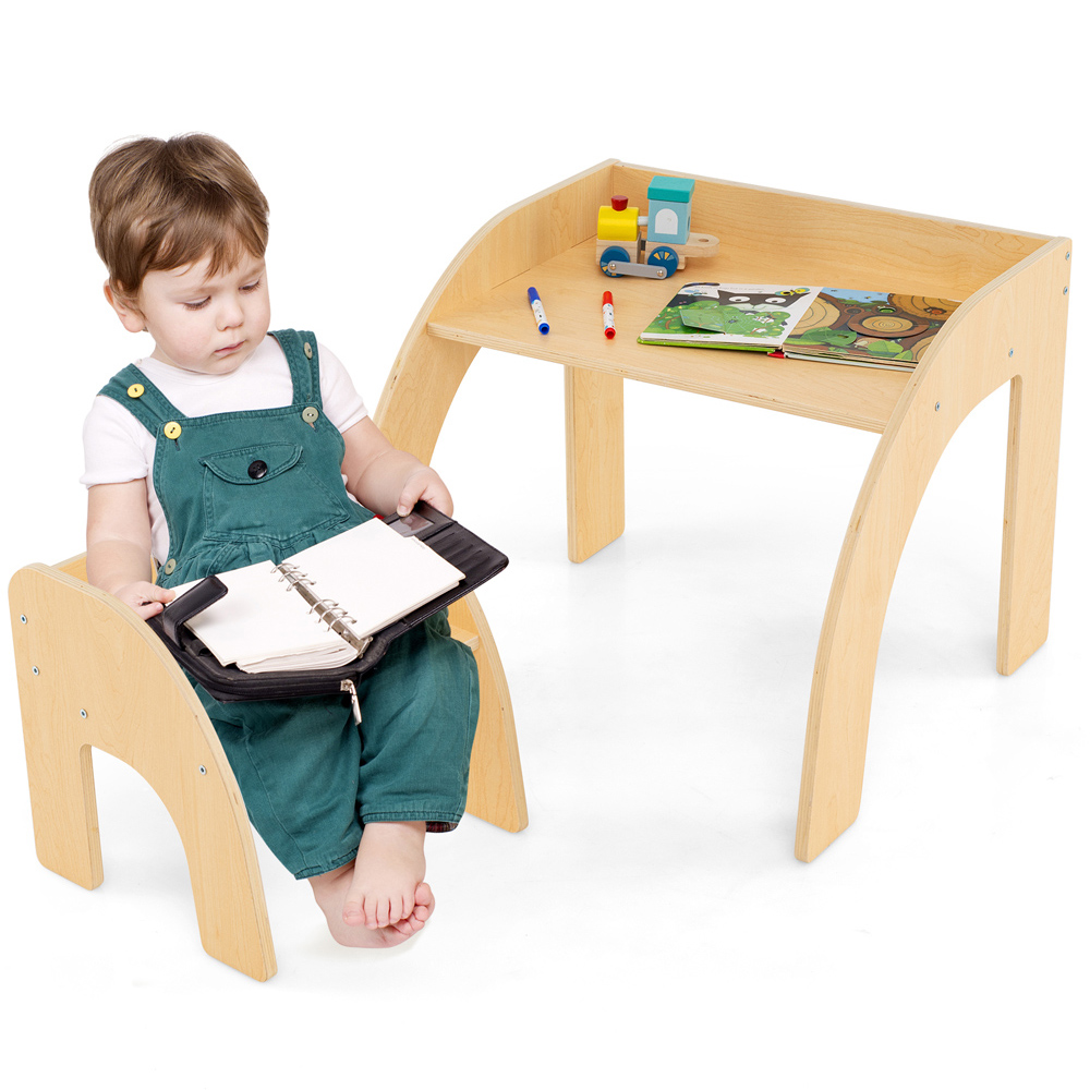 Costway Natural Wooded Toddler Kids Desk Set Image 3