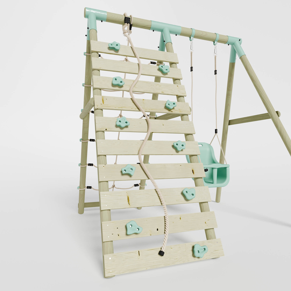 Mercia Wooden Round Pole Baby Seat Swing with Climbing Wall Image 8