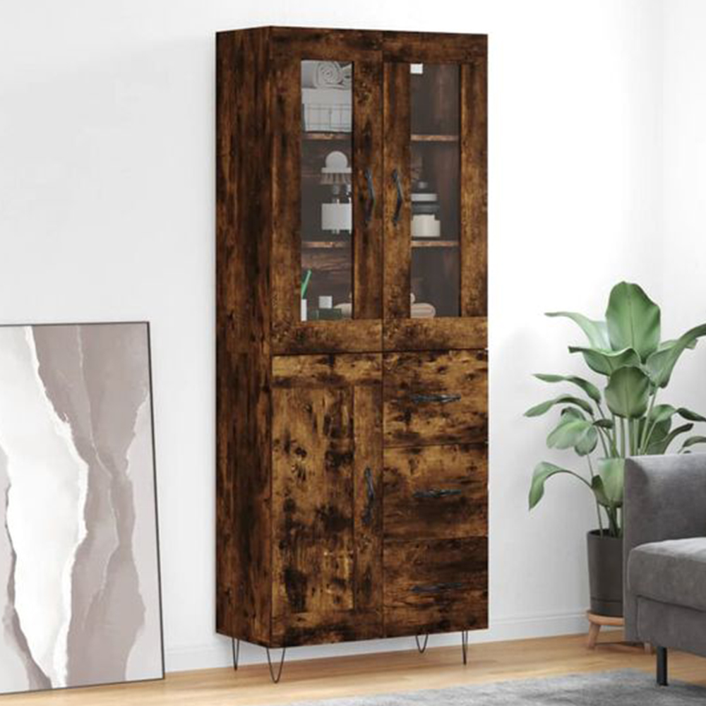 vidaXL 3 Door 3 Drawer Smoked Oak Highboard Image 1