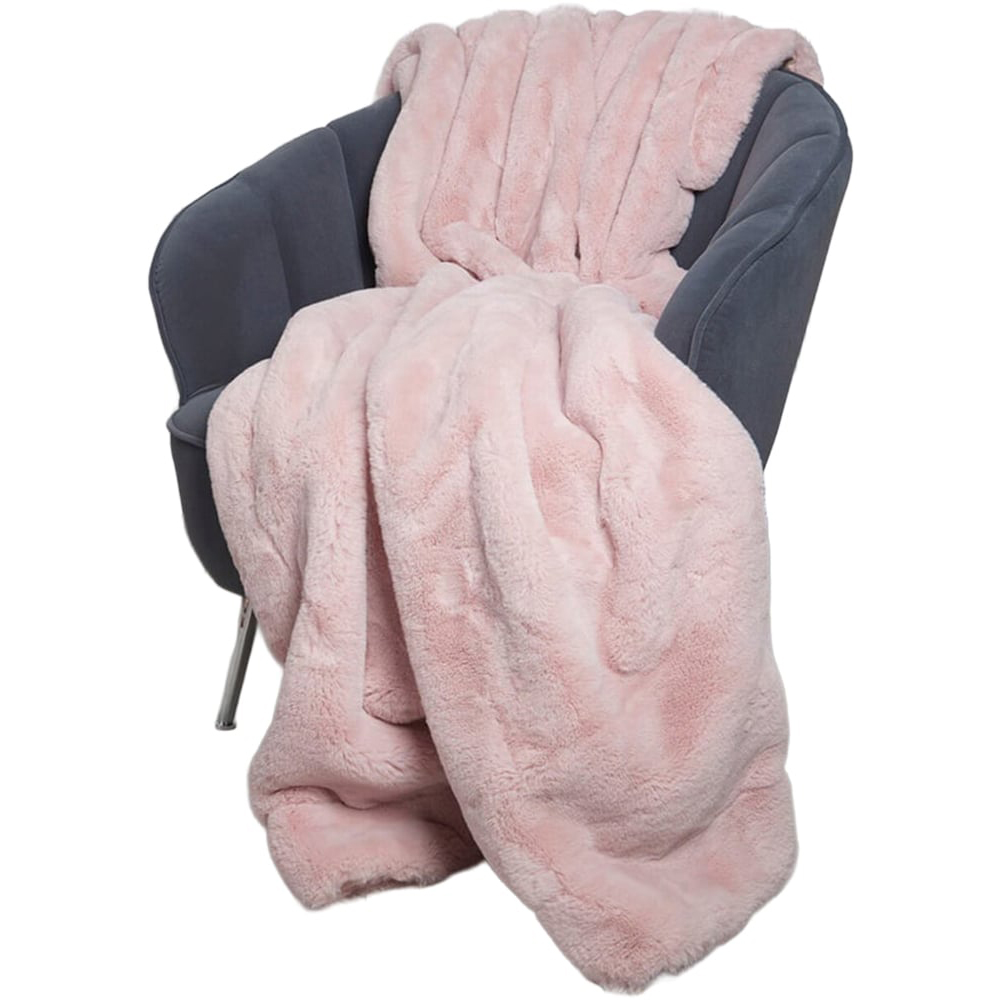 Divante Blush Rabbit Faux Fur Extra Large Throw 150 x 200cm Image 1