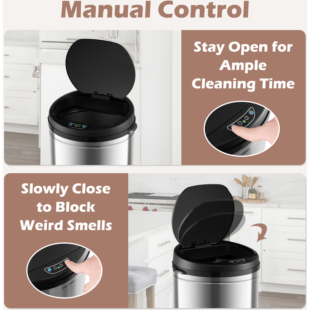 Costway Silver Touchless Manual Control Trash Can with Motion Sensor Control 30L Image 6