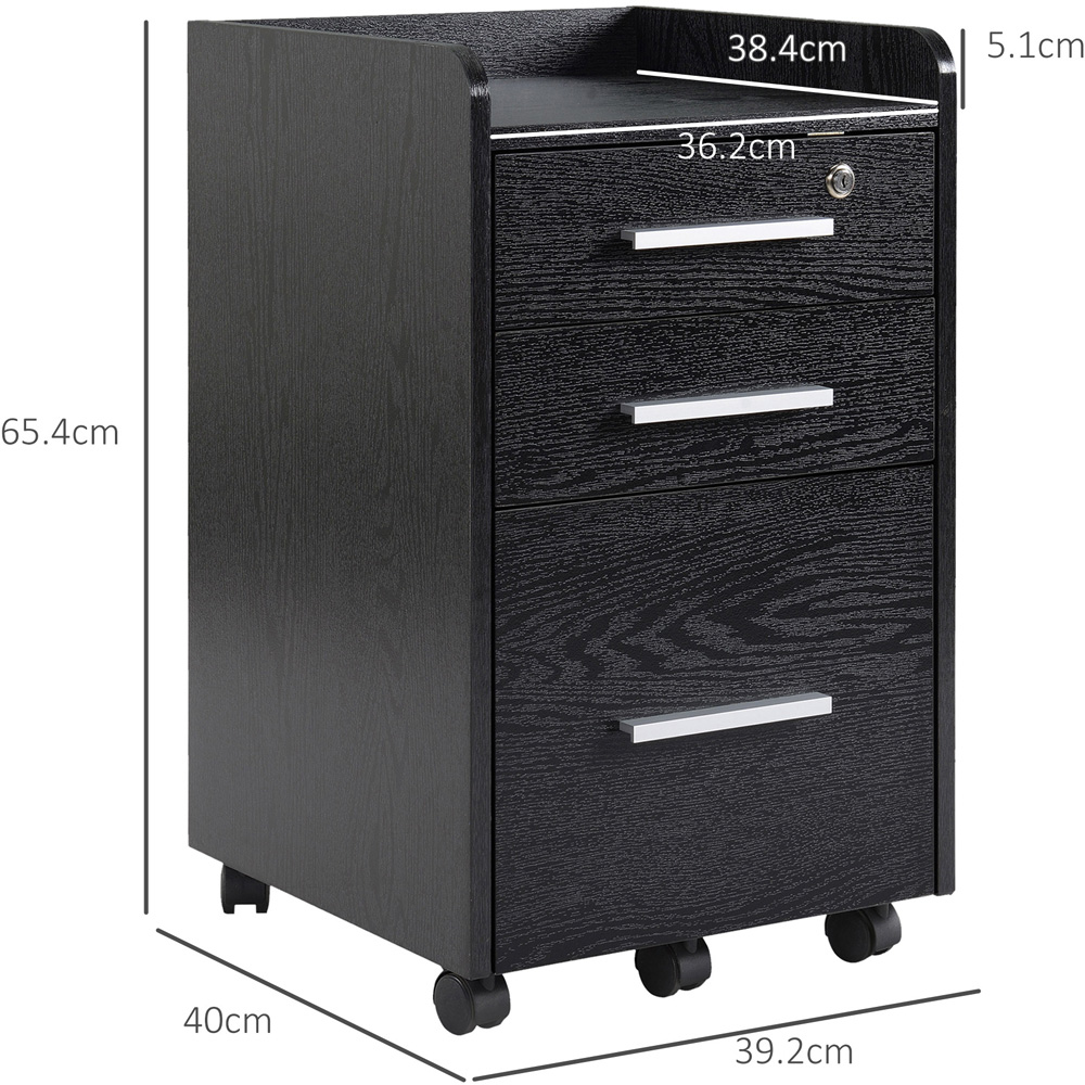 HOMCOM 3 Drawer Black Lockable Mobile Filing Cabinet Image 9