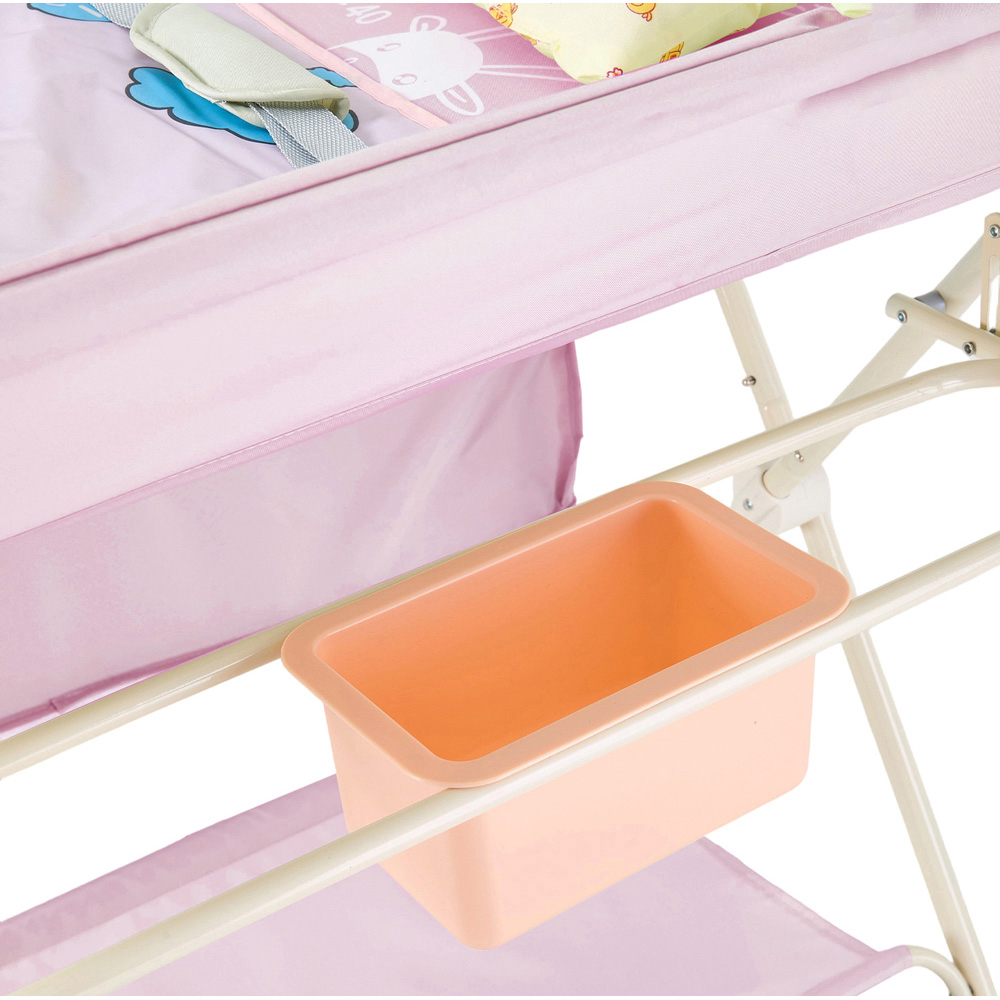 H&O Direct Pink Folding Baby Diaper Changing Table with Wheels Image 4