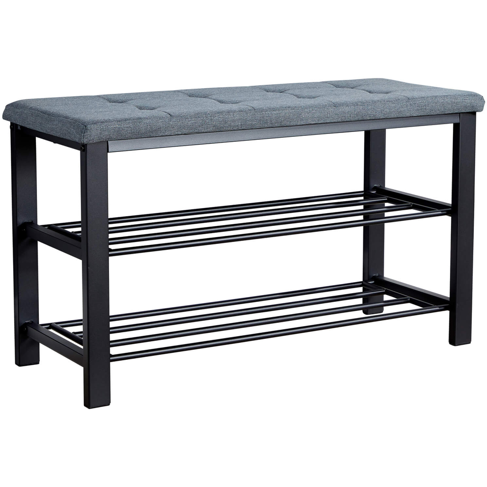 Home Source Sleaford 2 Shelf Grey Linen Upholstered Metal Shoe Bench Image 2