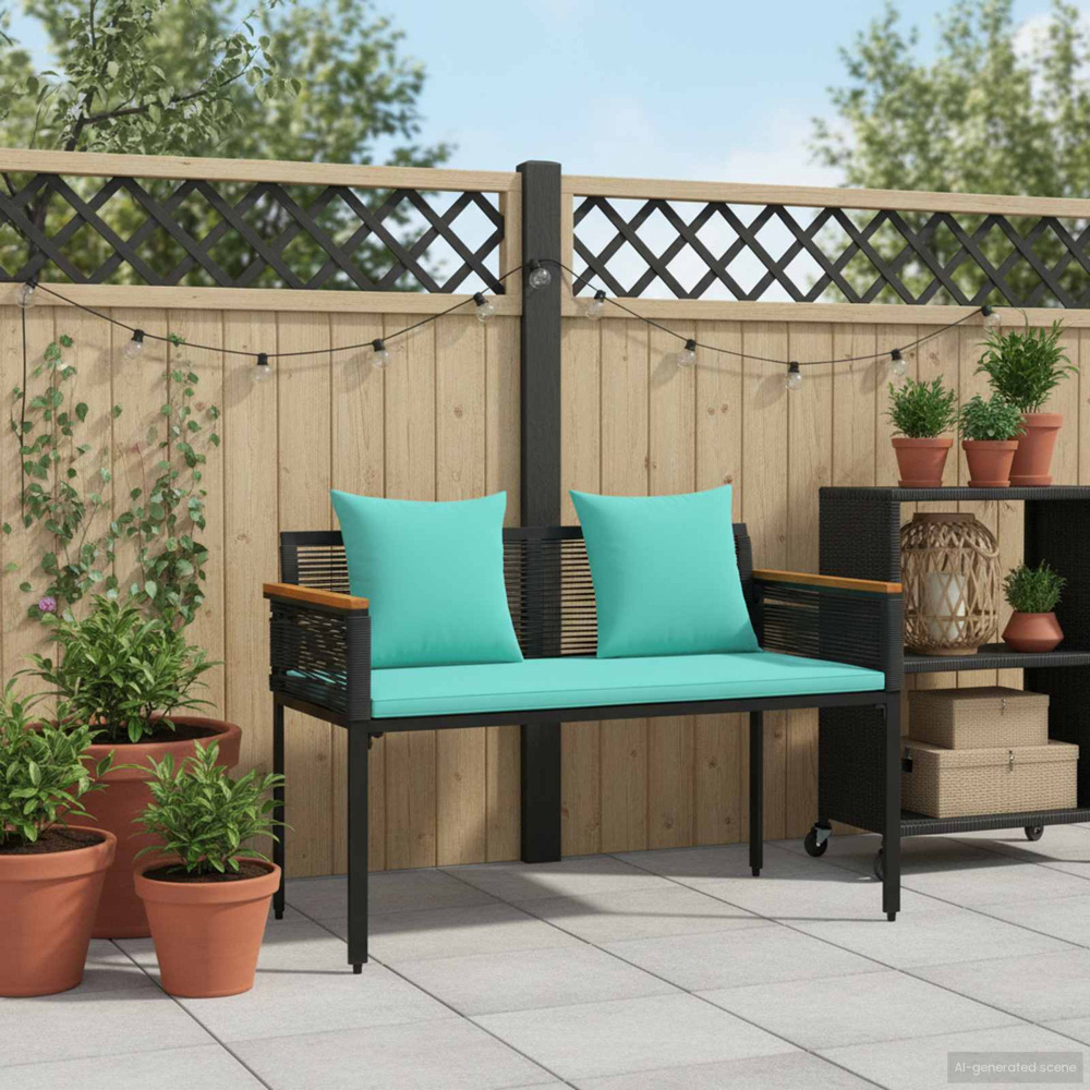 vidaXL Black and Turquoise Poly Rattan Garden Bench with Cushion 117 x 54 x 74.5cm Image 8