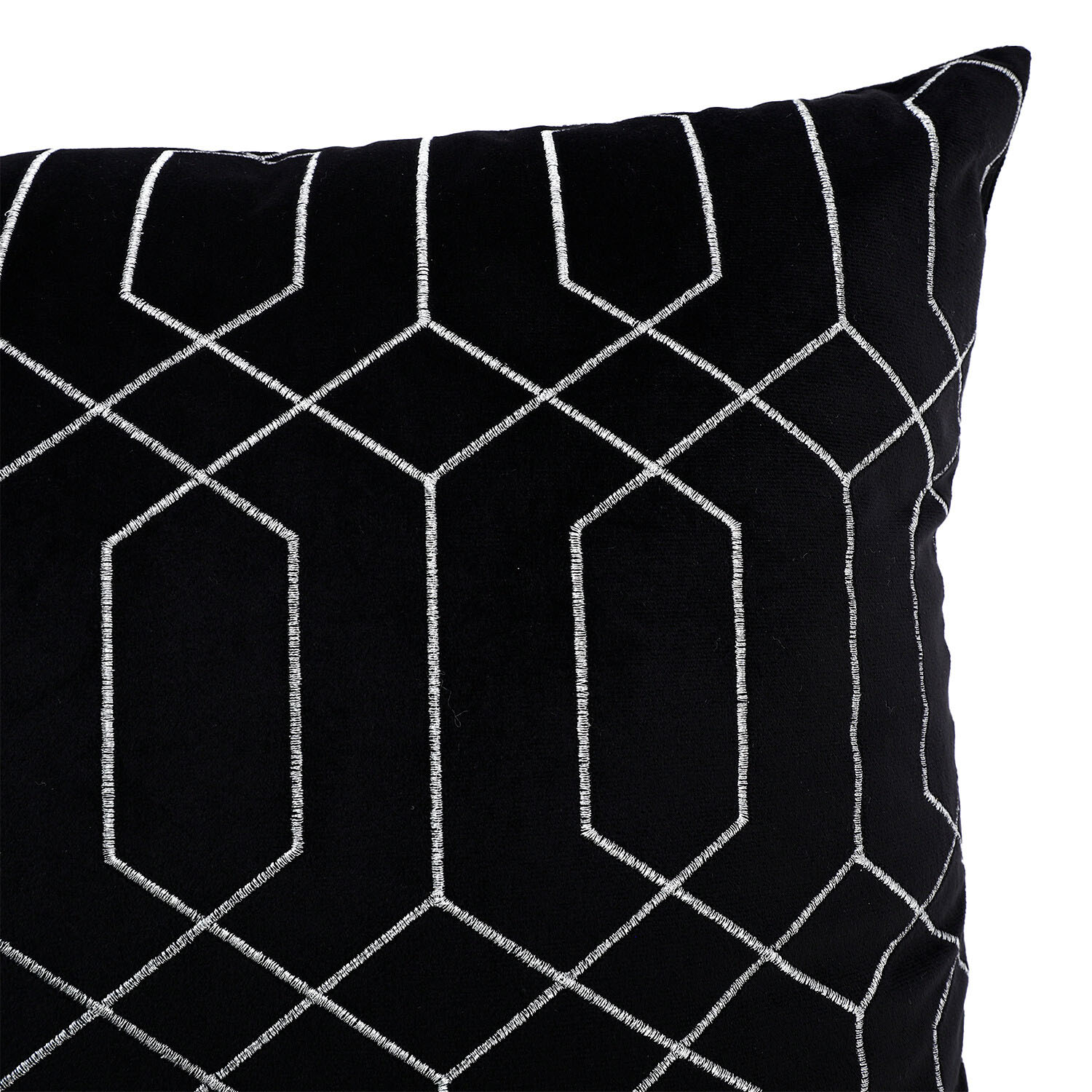 Hampton Geometric Embroidered Cushion - Black Image 3