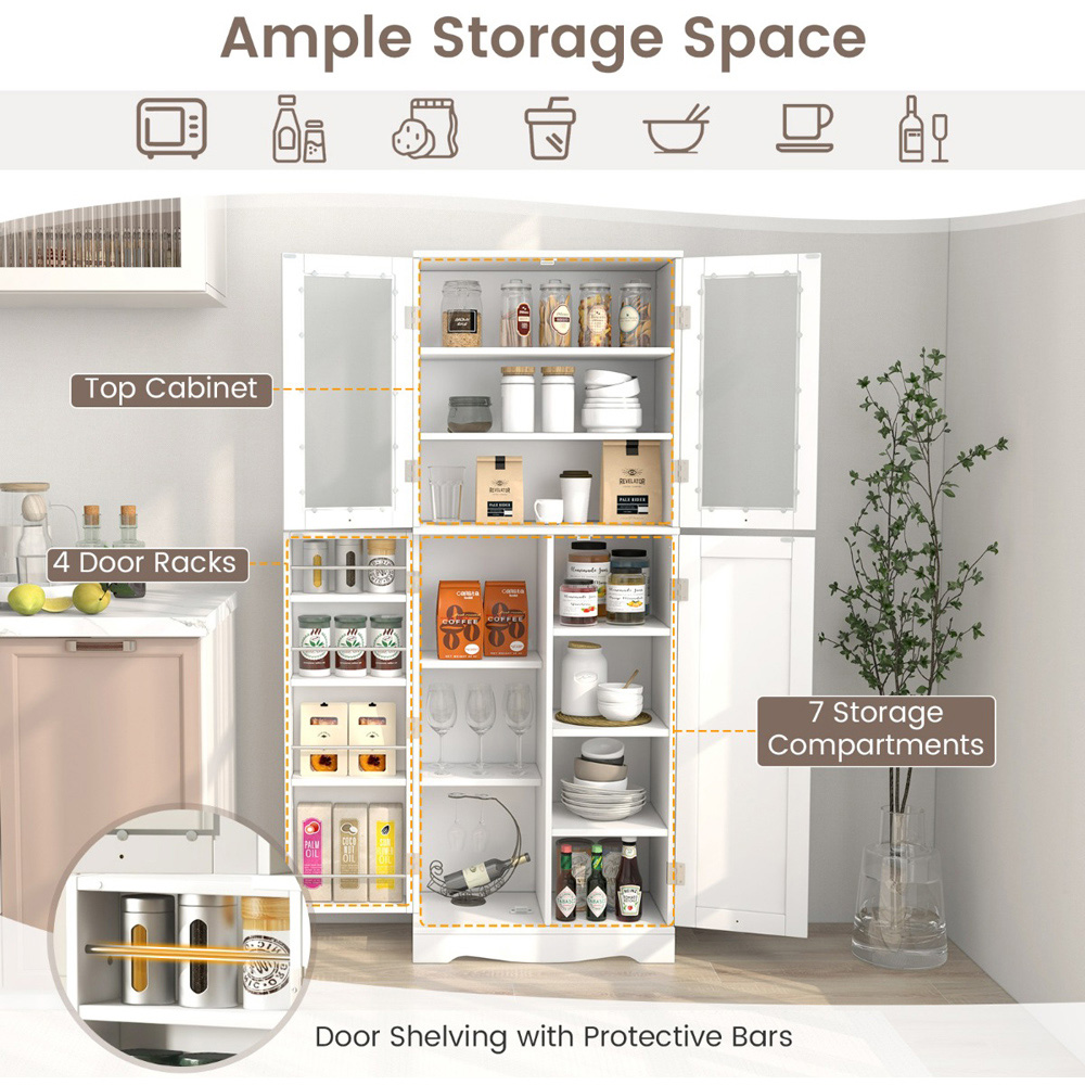 Costway 4 Door 3 Shelf White Kitchen Pantry Storage Cabinet Image 5