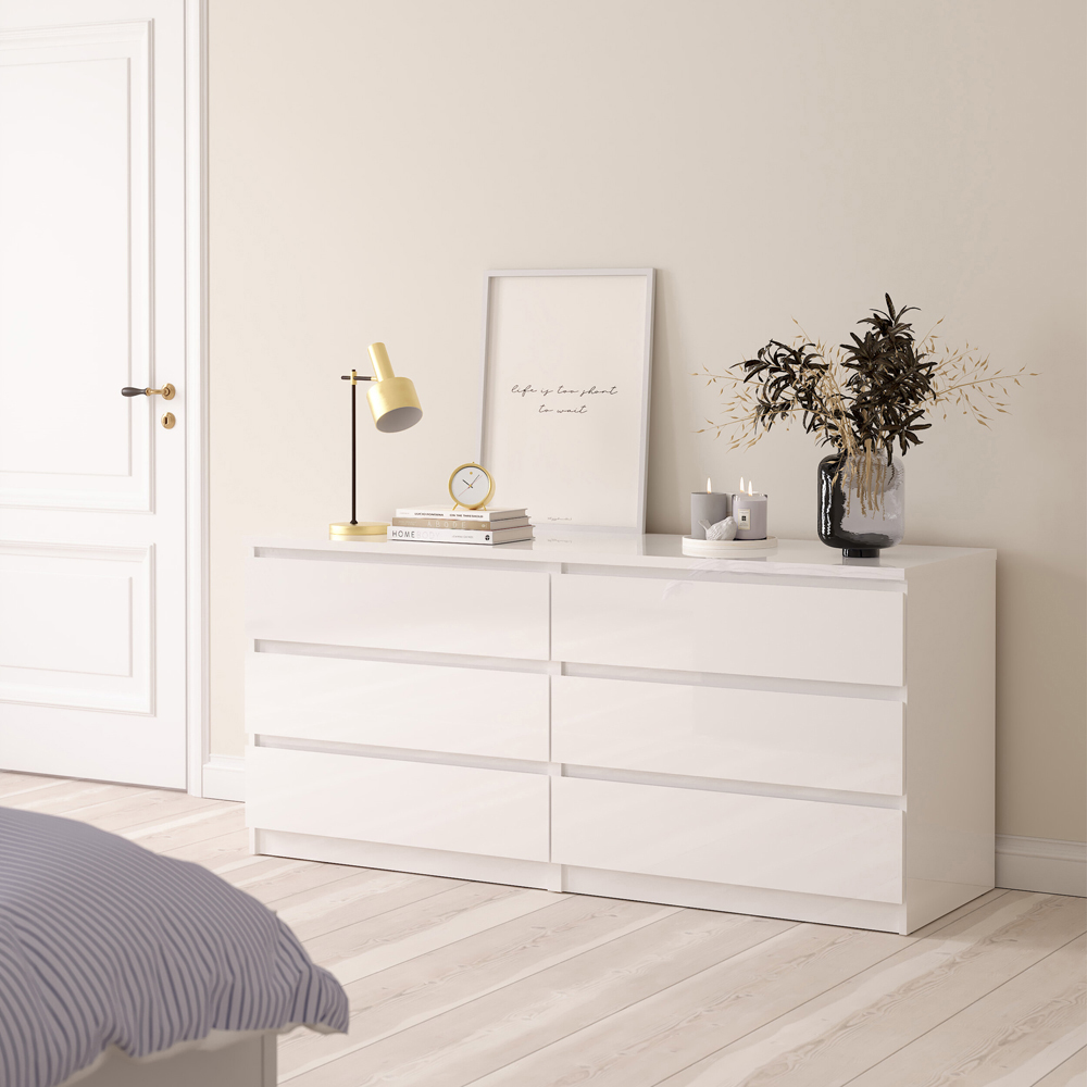 Florence 6 Drawer White High Gloss Wide Chest of Drawers Image 6