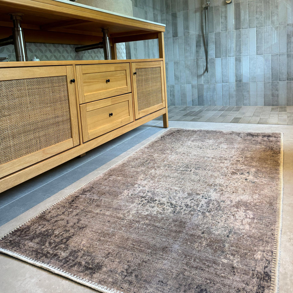 Kukoon Fleur Beige Flat Vintage Rug 60 x 110cm Image 1