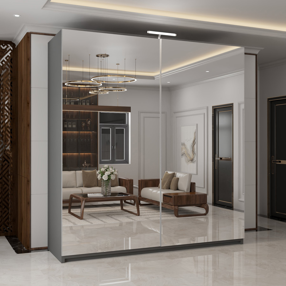 M N Furniture Modern 2 Door Grey Mirrored Sliding Wardrobe 200cm Image 5