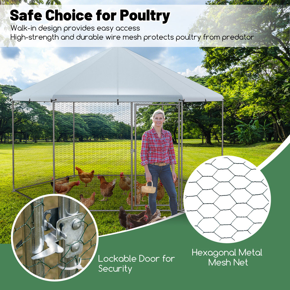 Costway Hexagonal Metal Chicken Coop with Lockable Door Image 6