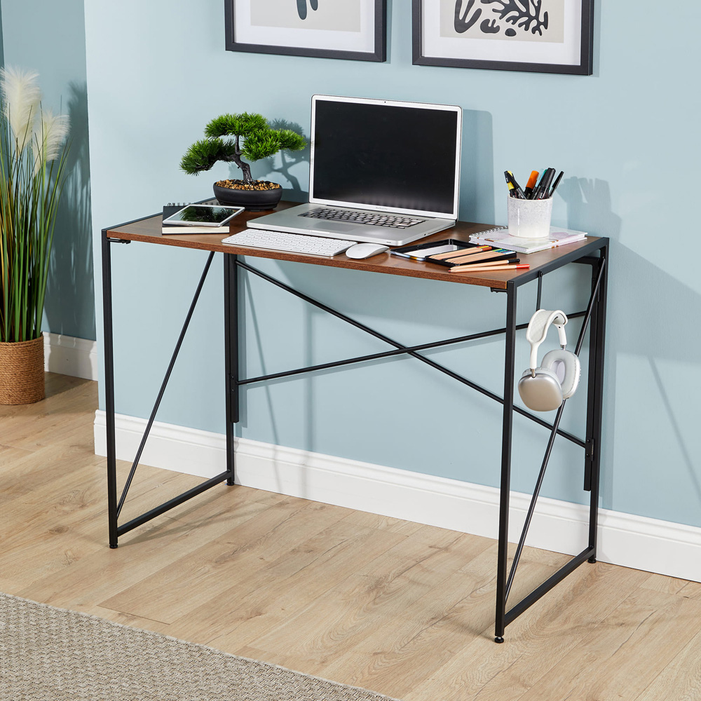Home Source Brampton Folding Compact Desk with Hook Dark Oak Image 7