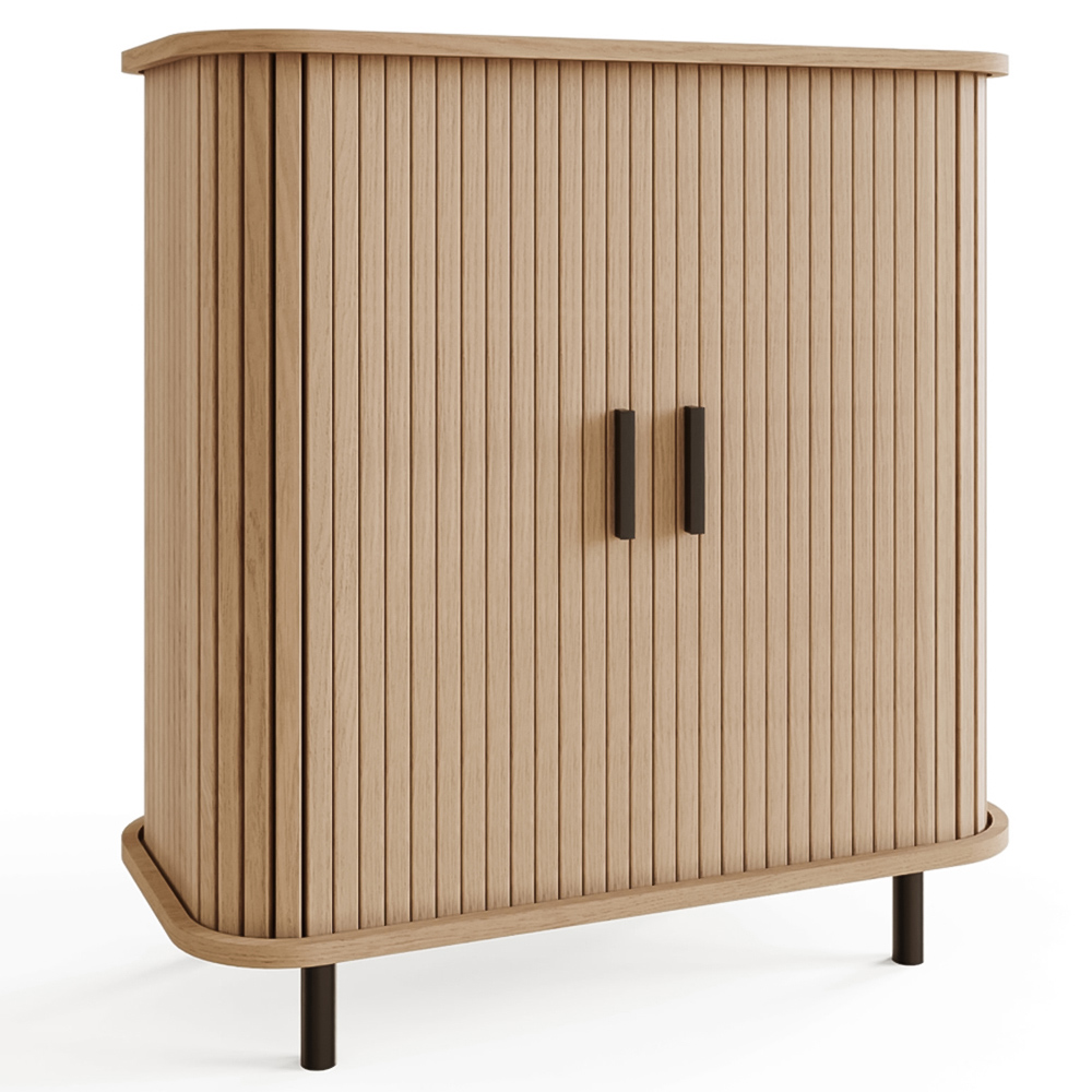 GFW Omari 2 Tambour Sliding Door Oak Slatted Compact Sideboard Image 2