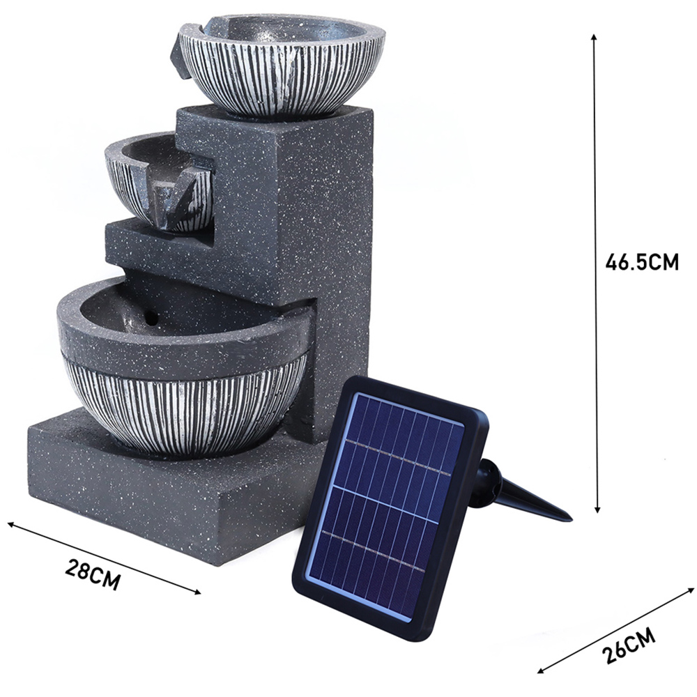Living and Home Solar Powered 3-Tier Dark Grey Rockery Fountain Image 8