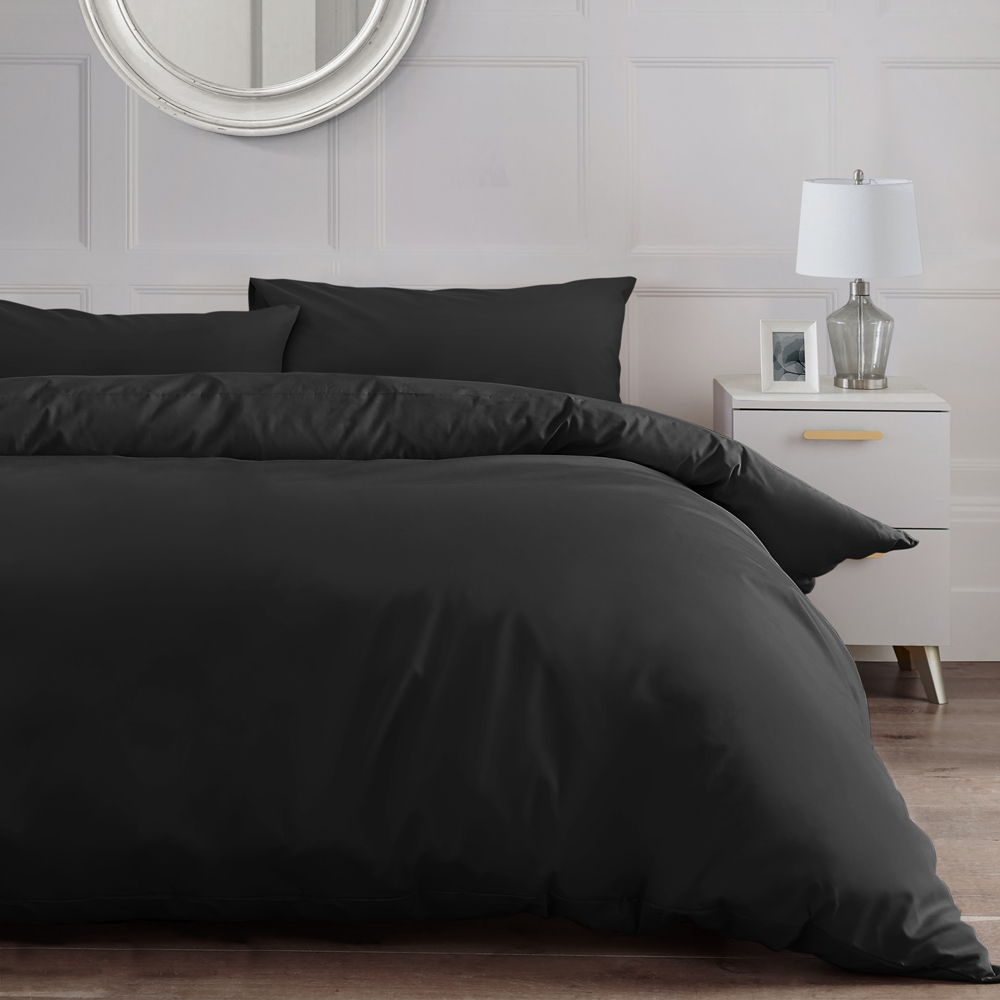Velosso King Size Black Plain-Dyed Duvet Cover Set Image