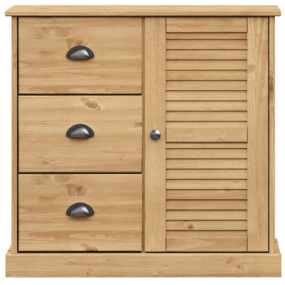 vidaXL Vigo Single Door 3 Drawer Brown Solid Pine Wood Sideboard Image 5