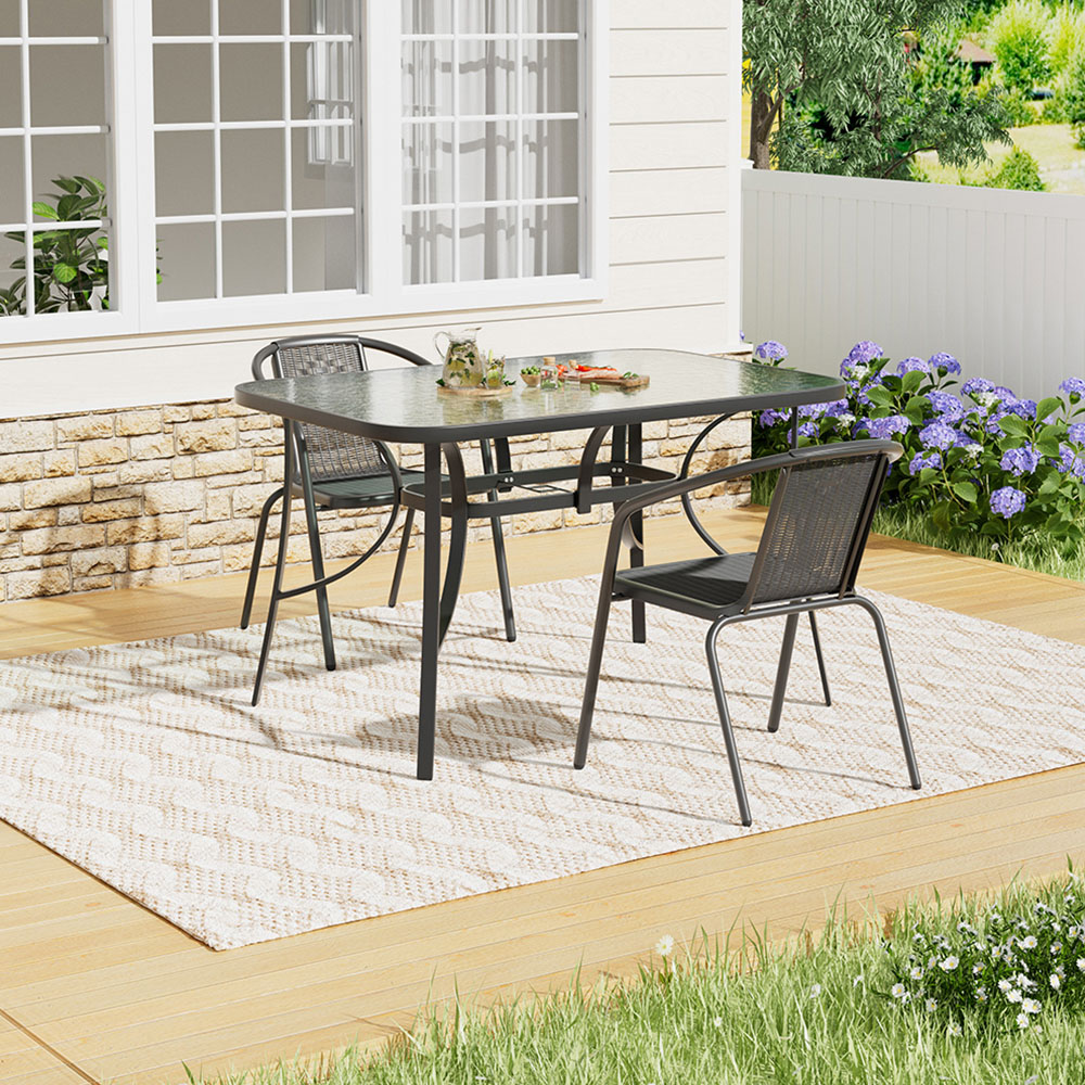 Living and Home PE Rattan 2 Seater Black Tempered Glass Dining Set Image 5