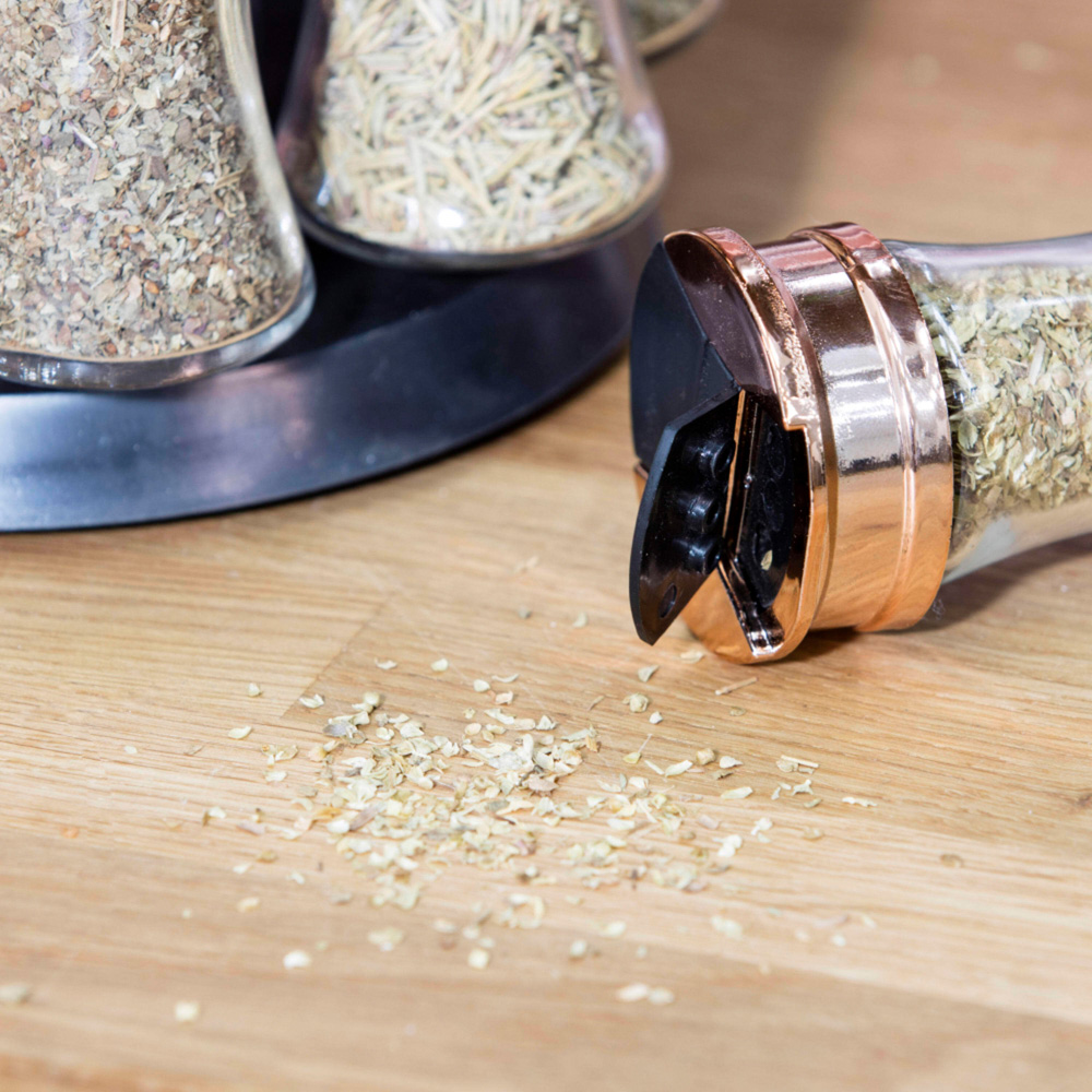 Tower Rose Gold Rotating Spice Rack with 8 Pre-Filled Jars Image 4