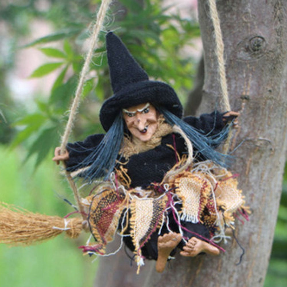 Jaoyeh Halloween Black Witch Magic Broom Wall Hanging Decoration Image 2