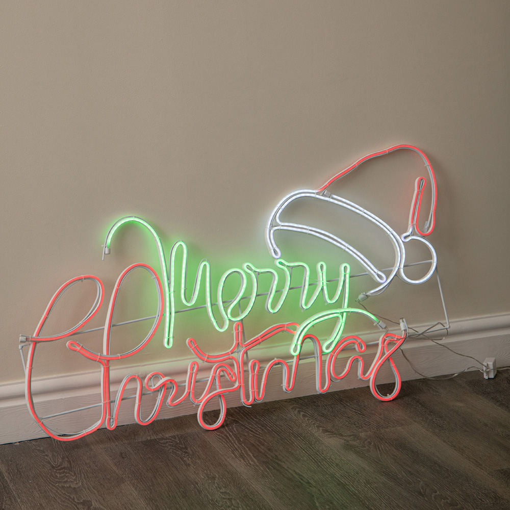 Samuel Alexander Multicolour LED Light-Up Neon Merry Christmas with Flashing Santa Hat Sign 94cm Image 6