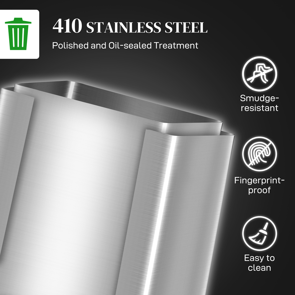 HOMCOM 40L Silver Tone Double Kitchen Pedal Bin with Soft-Close Lid Image 5
