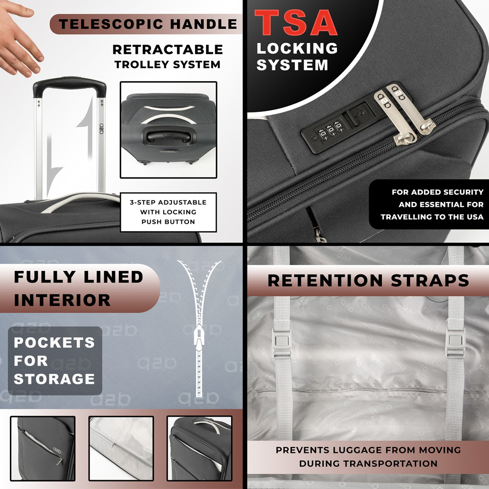 A2B Odyssey Set of 4 Grey Soft Shell Lightweight Suitcase Set Image 9