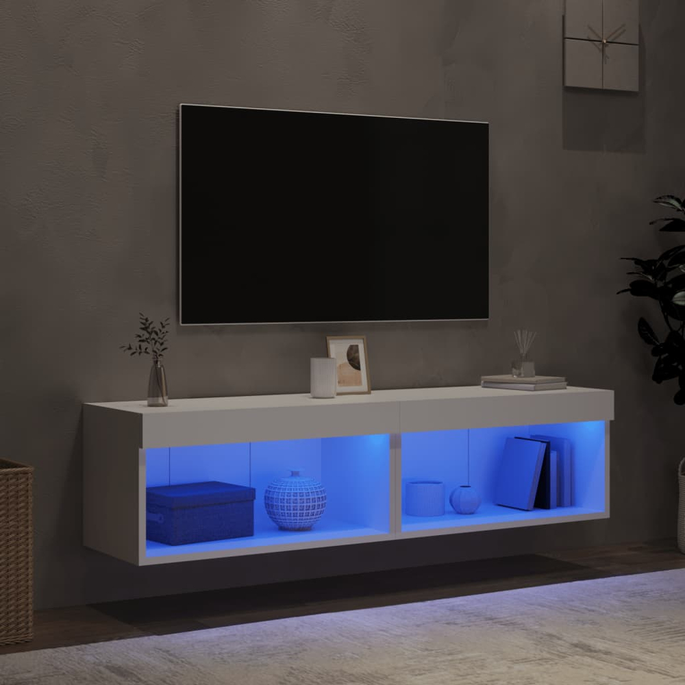 vidaXL Single Shelf White Wall Mounted LED TV Cabinet Set of 2 Image 7