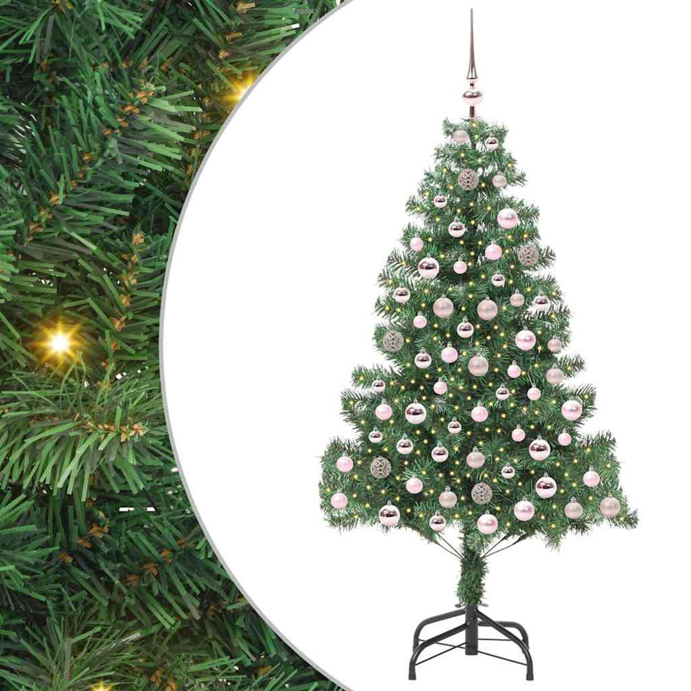 vidaXL Pre-Lit Pink Baubles Green Artificial Christmas Tree 7ft Image 2