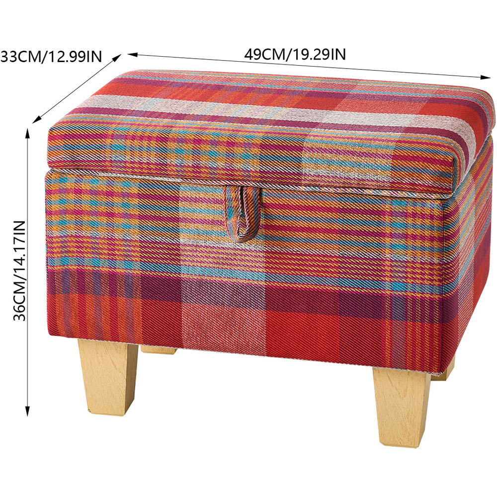 Living and Home Red Tartan Linen Storage Ottoman Image 9