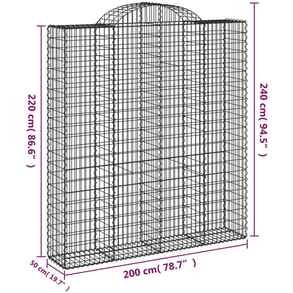 vidaXL Silver Galvanised Iron Arched Gabion Basket 200 x 50 x 220/240cm 10 Pack Image 5