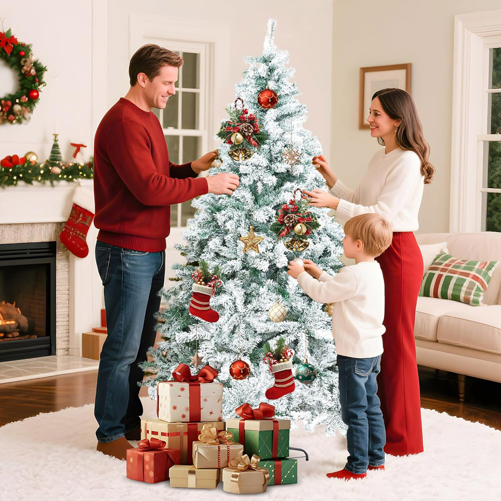 Alivio Snow Flocked Artificial Christmas Tree with Solid Metal Stand 7ft Image 3