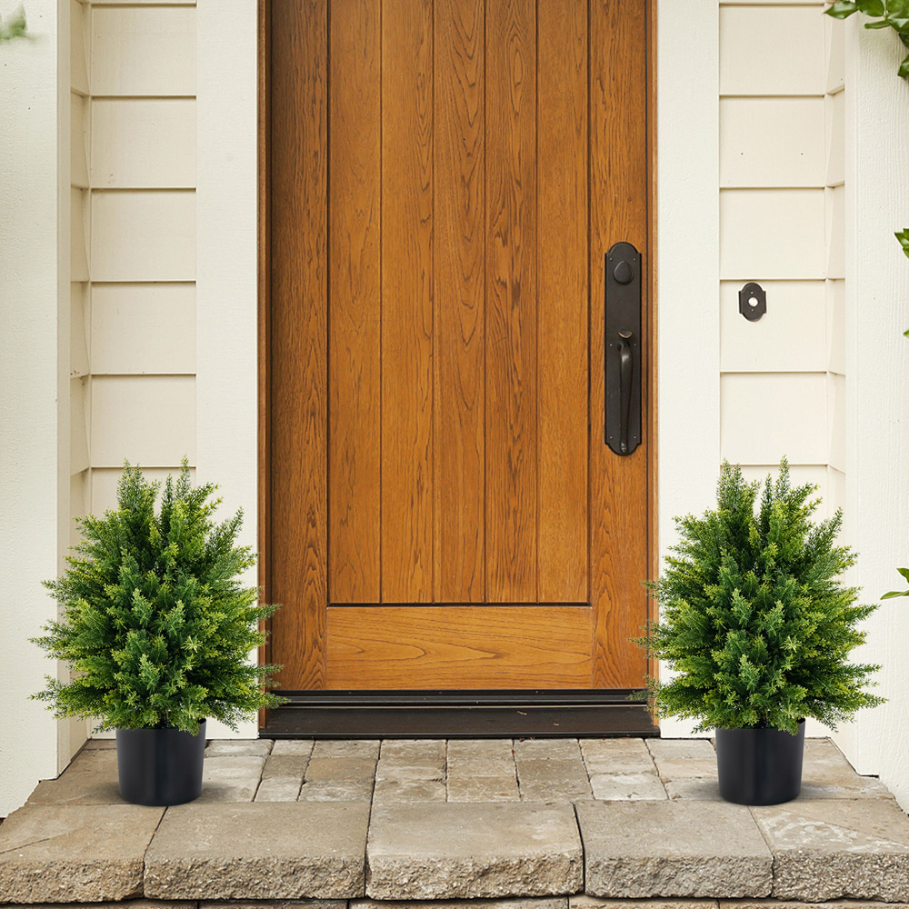 Costway Cedar Topiary Ball Artificial Plant In Pot 2ft 2 Pack Image 2