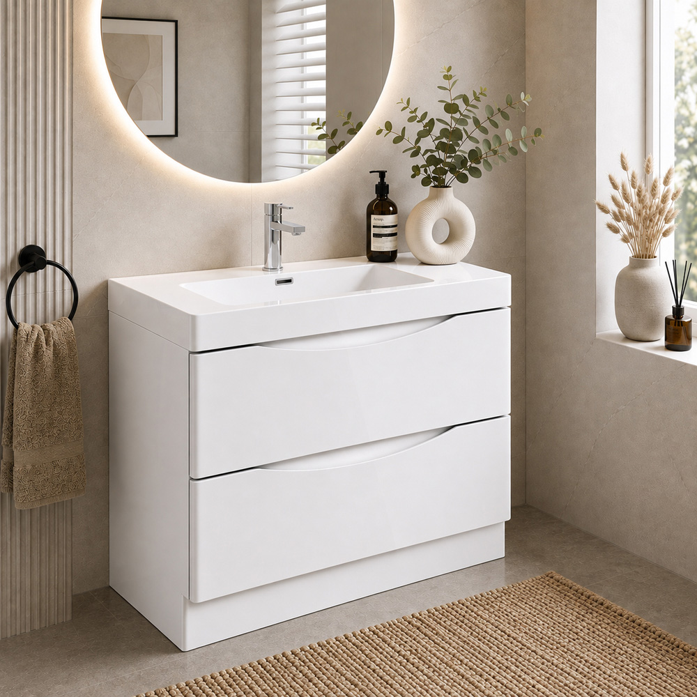 Go Bathrooms Erin 2 Drawer Gloss White Floorstanding Vanity Unit with Resin Basin 900mm Image 3