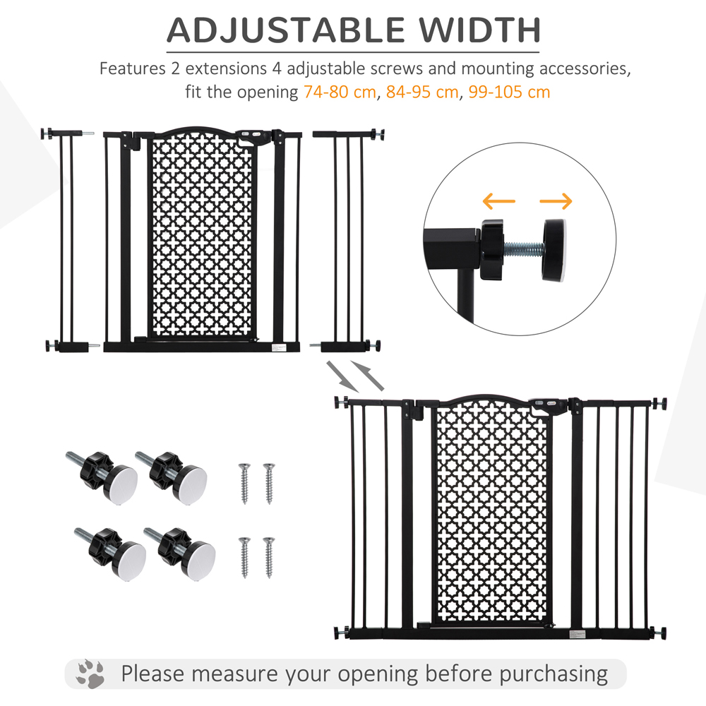 PawHut Black 74-105cm Stair Pressure Fit Pet Safety Gate with Double Locking Image 6