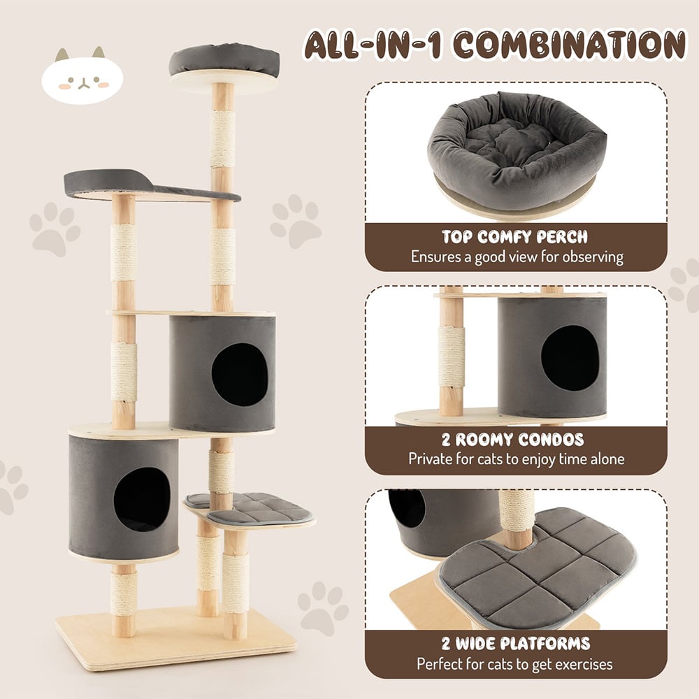 Costway 190cm Grey Sisal Rope Cat Tree Scratcher Image 5