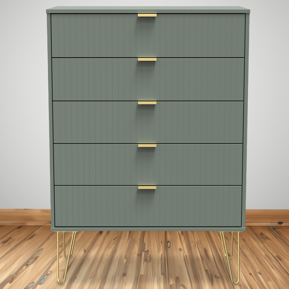 Crowndale 5 Drawer Reed Green Wide Chest of Drawers Ready Assembled Image 1