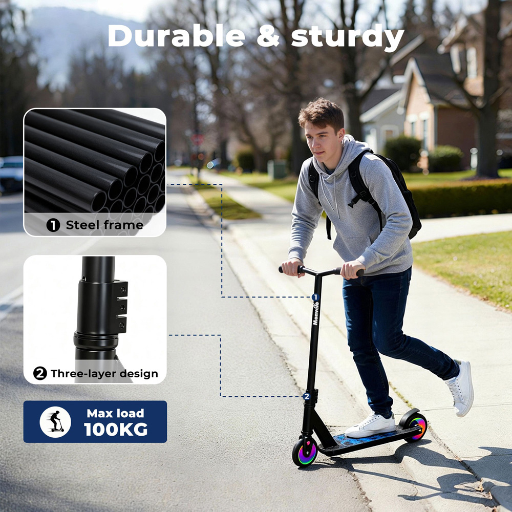 Monvelo Black and Blue Kids Adult Freestyle Stunt Scooter Image 6