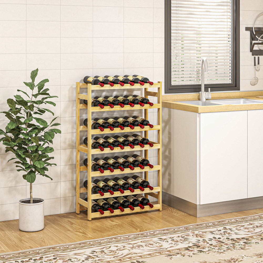 HOMCOM 7 Tier 42 Bottle Natural Wooden Wine Rack Image 2