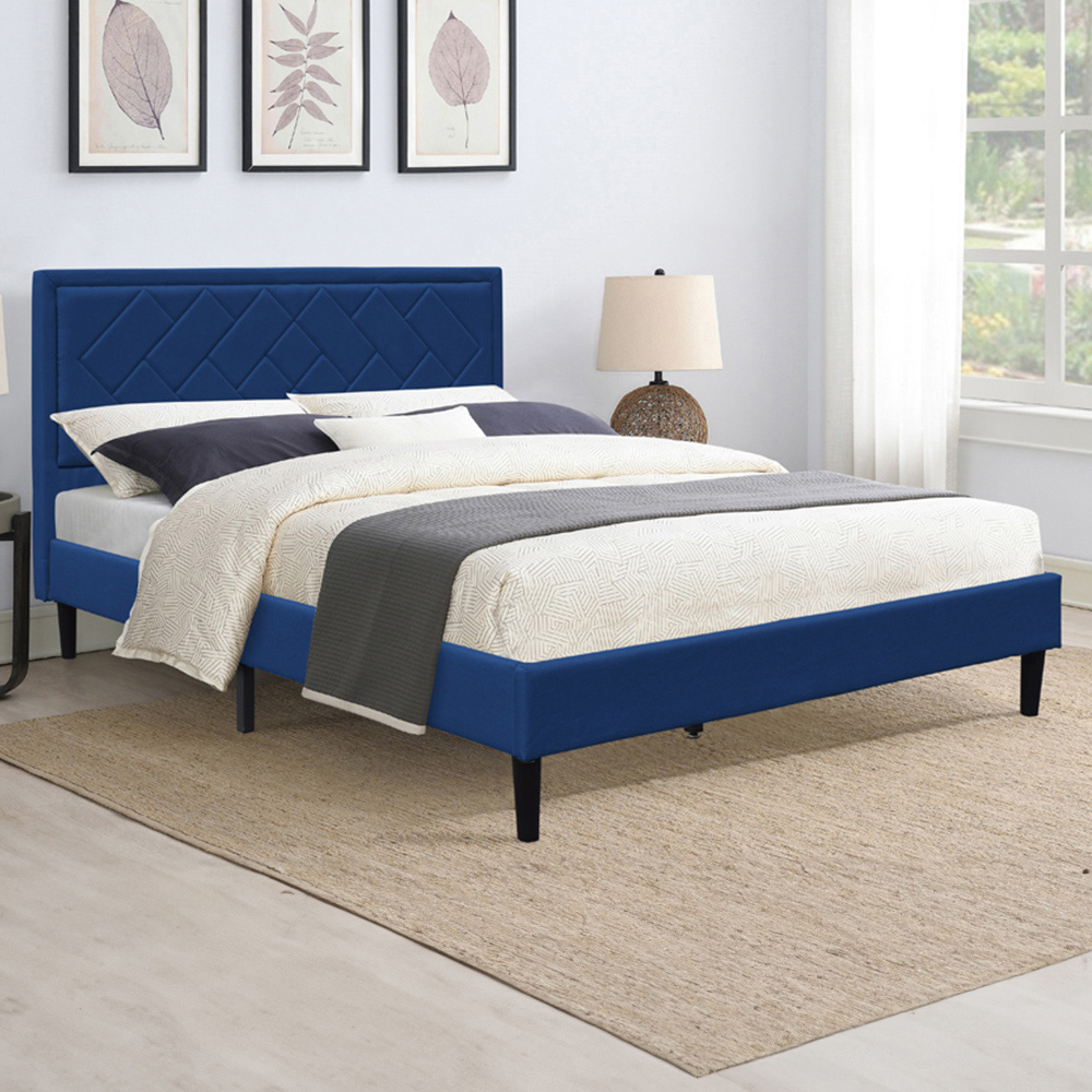 Brooklyn King Size Blue Padded Headboard Bed Frame Image 1