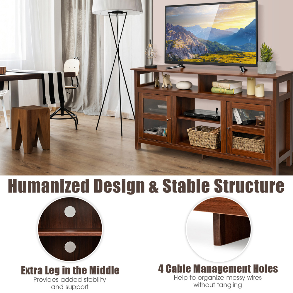 Costway 2 Door 4 Shelf Brown Wooden TV Unit Image 7