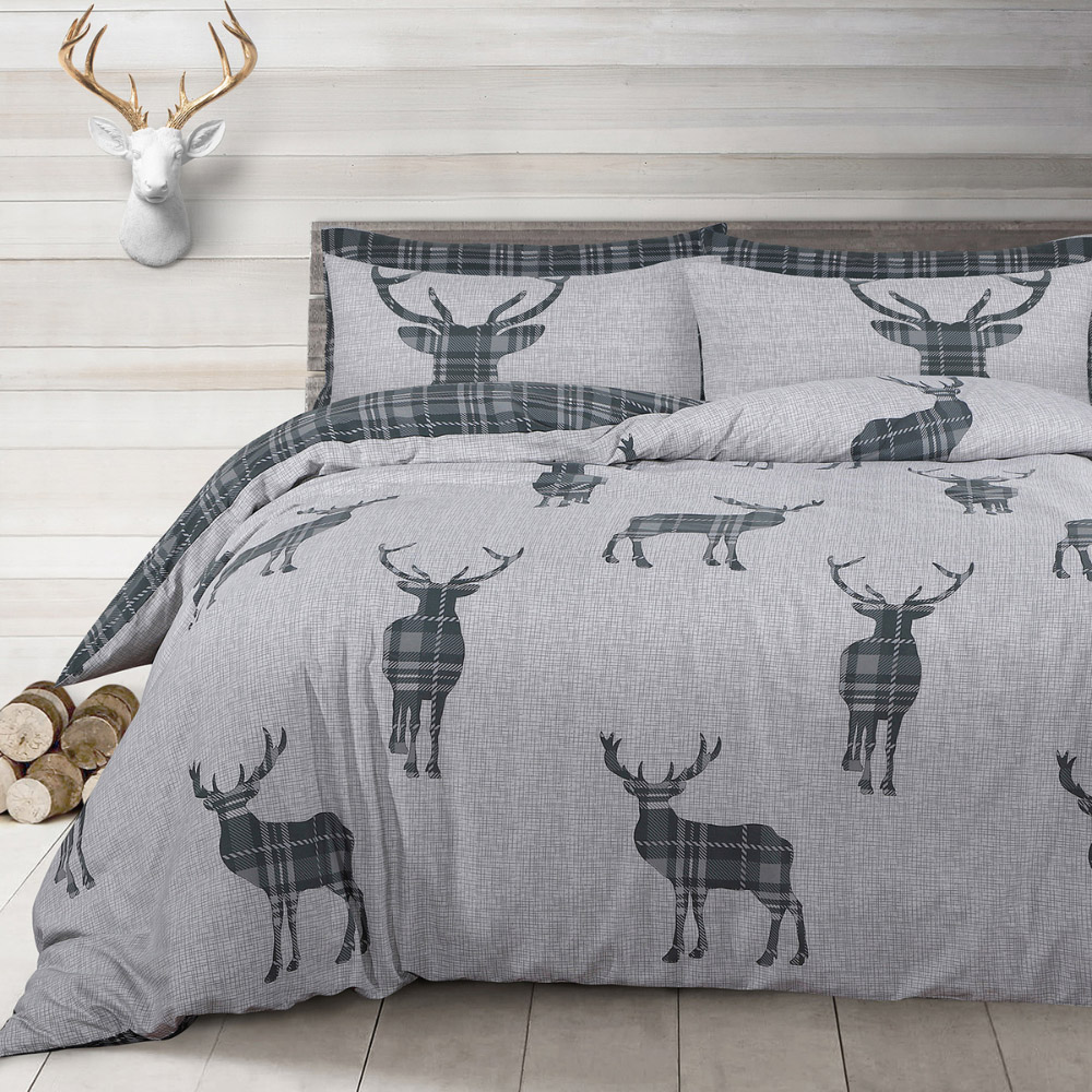 Velosso King Size Grey Stag Reversible Duvet Set Image 1