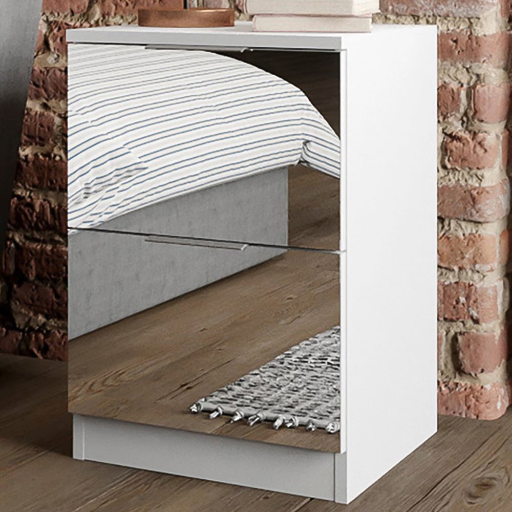 Echo 2 Drawer White Mirrored Bedside Table Image 1