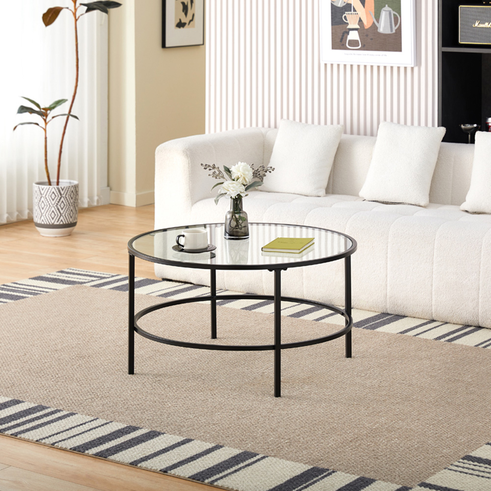 Comfy Living Black Round Tempered Glass Coffee Table Image 6