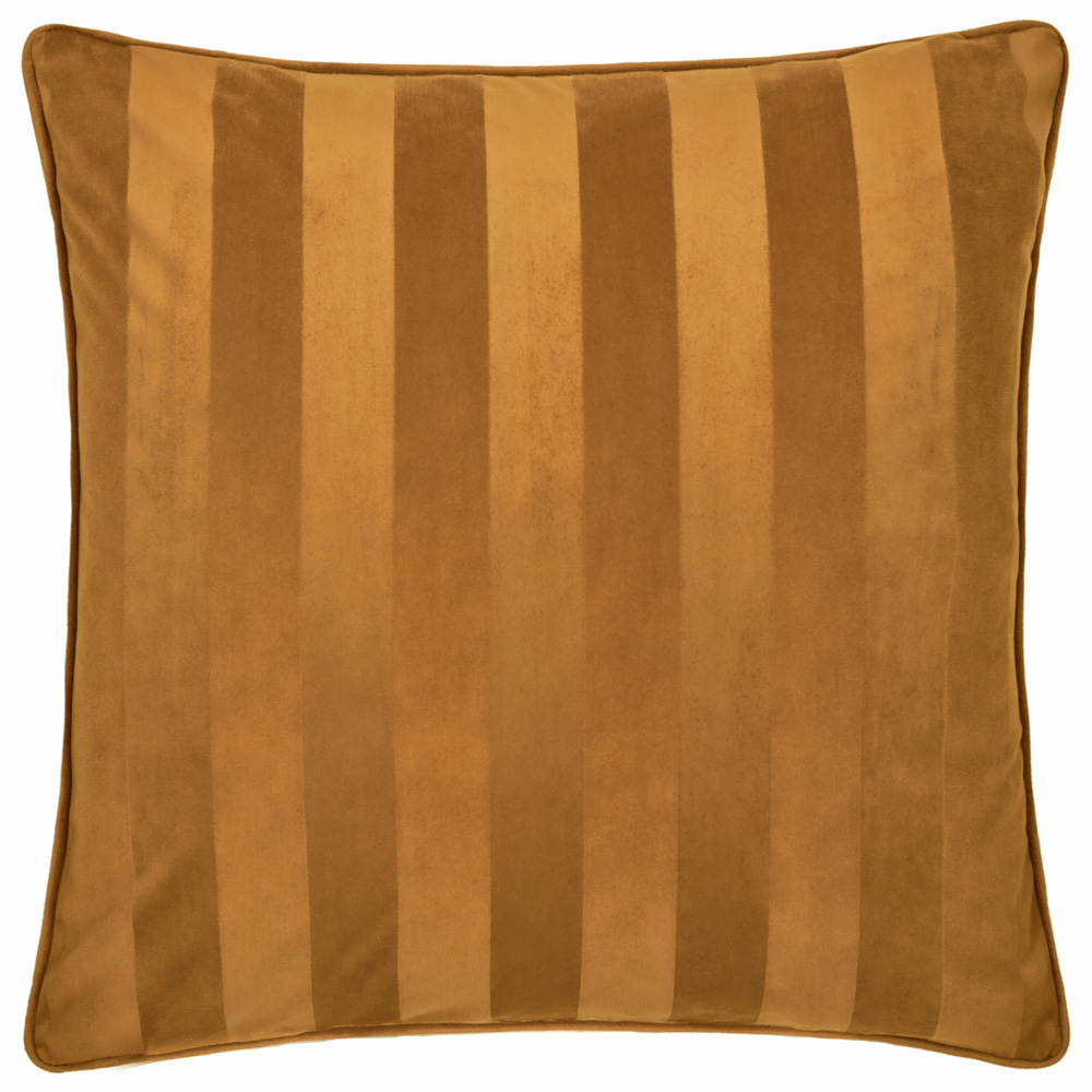 Paoletti Regency Stripe Antique Gold Velvet Cushion 45 x 45cm Image 1