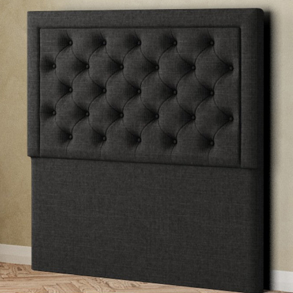 Eleganza Castle Small Double Black Linen Floor Standing Headboard Image 1