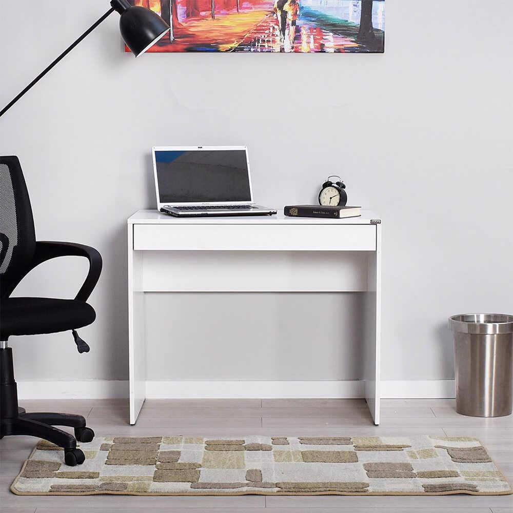 FWStyle Single Wide Drawer Matt White Desk Image 6
